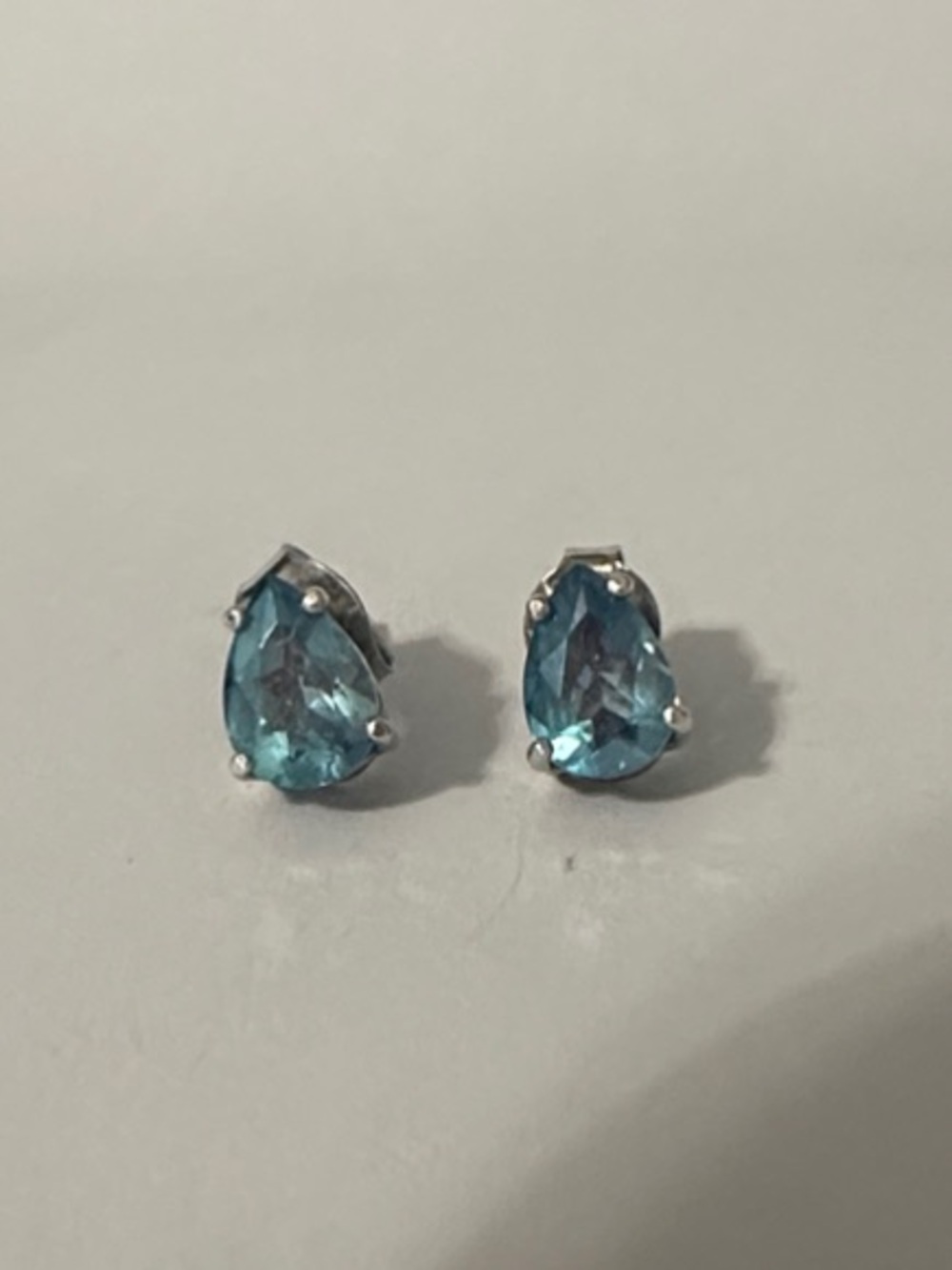 Genuine Blue Topaz Teardrop Stud Earrings